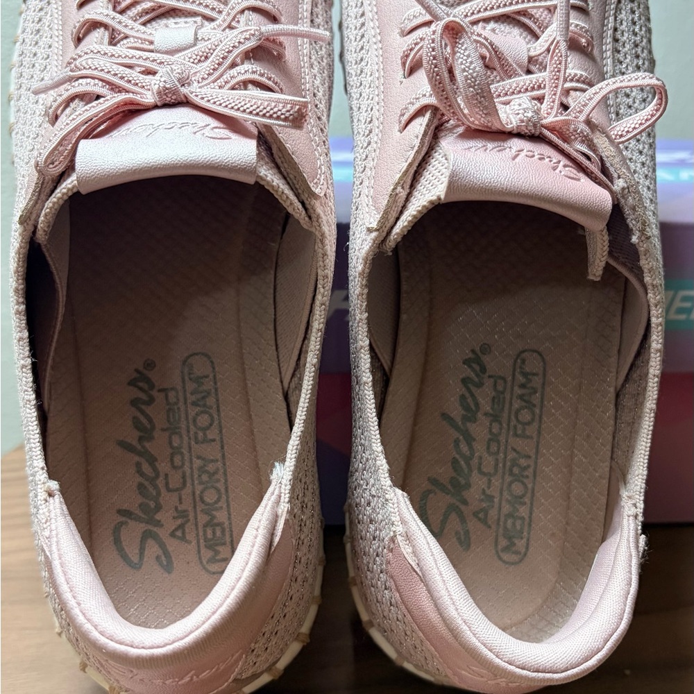 Skechers Women's Blush Pink Knit Lace-Up Sneakers - Picture 3 of 7